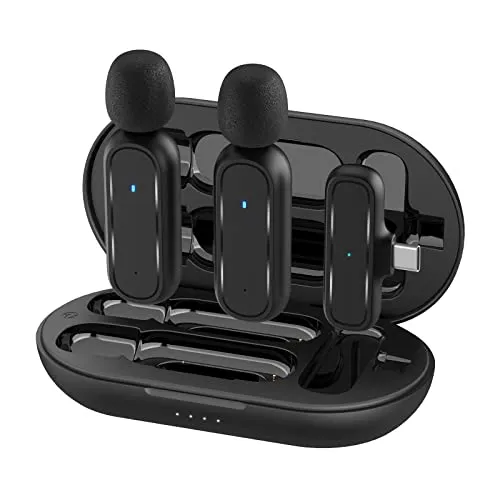 Handy Mikrofon Mini,Gimpro MC1X(C) 2.4GHz【Type-C】 2TX&1RX Lavalier Mikrofon mit 3 Modus Denoise und Ladekoffer für Andriod Telefon Vlog Interview YouTube,Drahtloses-Lavalier-Mikrofon-USB-Smartphone
