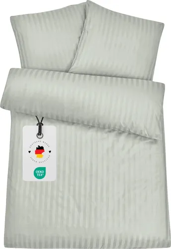 Damast Bettwäsche 155x220 Silber gestreift - Elegante Hotelbettwäsche - Hochwertige Damast Bettwäsche in Silber mit edlen Streifen. 100% Baumwolle, waschbar bis 60°C, sorgt für ein luxuriöses Schlafgefühl und verleiht jedem Schlafzimmer einen eleganten Charme.
