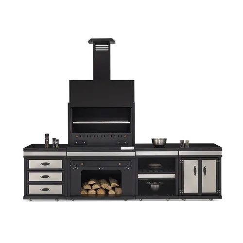 Moderne Außenküche aus Edelstahl in Schwarz - Stilvolle Außenküche für Grillabende, freistehend und aus robustem Edelstahl. Mit großzügigem Kochbereich von 80 cm Länge und 40 cm Breite, ideal für gesellige Momente im Freien.