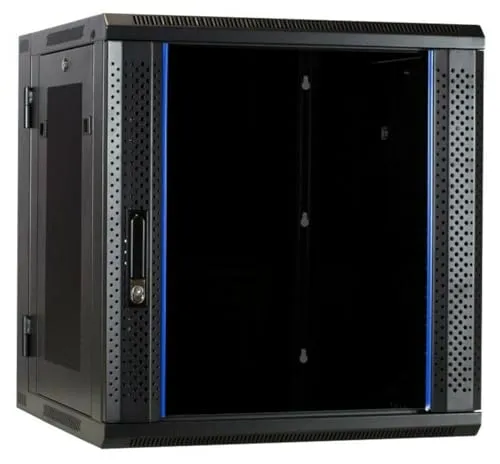 DSIT 12HE Netzwerkschrank - 19 Zoll Wandgehäuse mit Glastür - Computer- & Server-Racks: Robuster 12 HE Netzwerkschrank mit abschließbarer Glastür und perforierten Seitenwänden für optimalen Zugang und Lüftung.