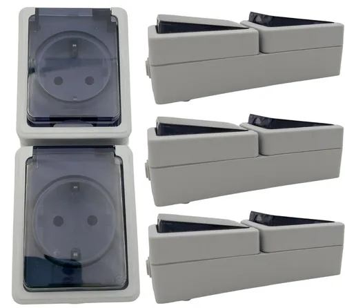 4er Set Doppelsteckdose 2 Fach Steckdose Feuchtraum Aufputz IP44 vertikal