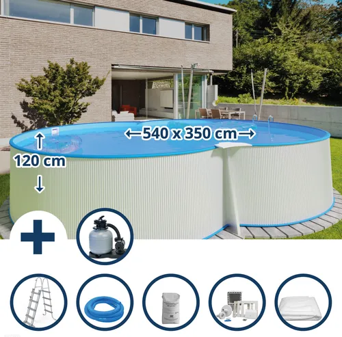 Waterman Achtformpool Stahlwandpool Set (6-teilig) 540 x 350 cm - Erlebe den Luxus eines eigenen Pools mit dem langlebigen Achtform-Stahlwandpool. Ideal für kreative Heimwerkerprojekte und bietet erstklassige Qualität für unvergessliche Schwimm-Momente.