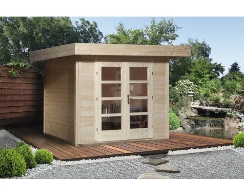 Weka Komfort Designhaus 126 Plus Gr.2 natur - Elegantes Gartenhaus - Gartenhaus aus naturbelassenem Holz, ideal für stilvolle Gartengestaltung und zusätzlichen Stauraum.