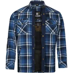 Bores Lumberjack Premium Motorradhemd, weiß-blau, Größe L für Männer - Robustes Motorradhemd mit innovativem BORTEXX®-Material für hohen Abriebschutz. Ideal für Biker, die Wert auf Sicherheit und Stil legen. Perfekte Passform für optimalen Komfort.
