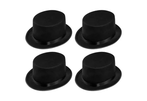 Wellgro Zylinder 4x Zylinderhut - schwarz, mit Satinband, für Erwachsene