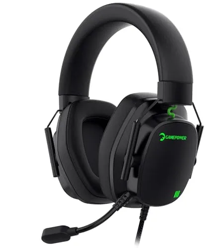 GAMEPOWER Kai X Gaming Headset mit Mikrofon, für PS4 PS5 One PC Switch Kompatibel, kabelgebundene Kopfhörer, 50mm Lautsprecher, Magnetic Soft PU und Cooling Pad, 3,5 mm Klinke
