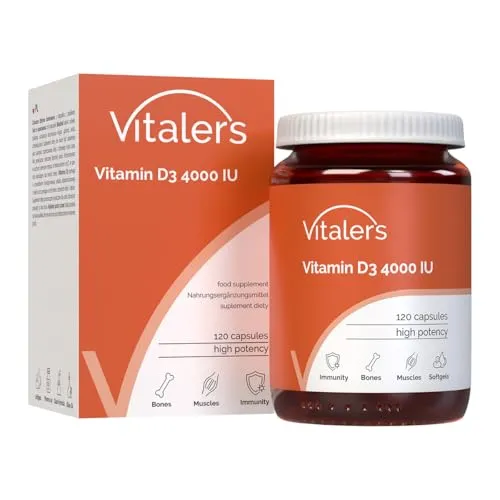 Vitaler's Vitamin D3 4000 IE - 120 Kapseln, vegan, 4 Monate Nahrungsergänzung, ohne Konservierungsstoffe, reine Zusammensetzung