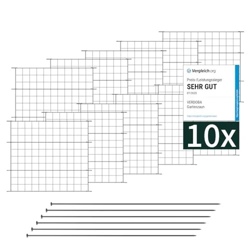 Teichzaun Gartenzaun Hundezaun - Metall Gitterzaun Anthrazit, Set: 10x - Vielseitiger Metall Gitterzaun für Teich- und Beet-Schutz, einfach aufzubauen und im Boden fixierbar. Ideal auch als Hundezaun! Erhältlich in verschiedenen Designs und Farben.
