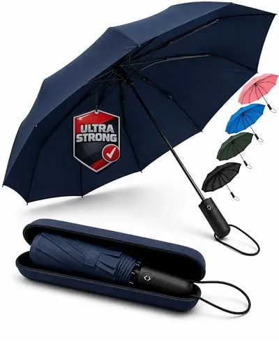Sturmfester Regenschirm mit Reiseetui – Automatik-Taschenschirm für 2 Personen