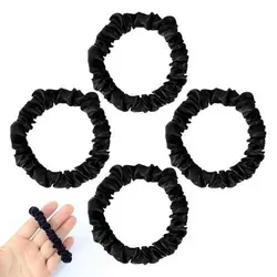 4er Set Seide Haargummis Schwarz, Satin Scrunchies Haarschmuck