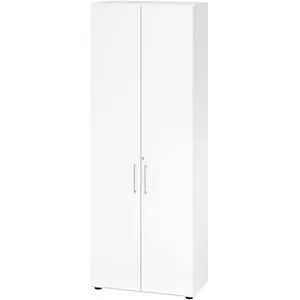 Hammerbacher Aktenschrank Serie 9, abschließbar und aus Holz - Büroschrank mit 6 Ordnerhöhen, abschließbaren Flügeltüren und 5 verstellbaren Fachböden. Robuste E1-Qualitäts-Spanplatte in Weiß, ideal für ein sicheres und durchdachtes Büro.