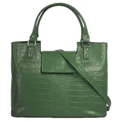 Cluty Handtasche Damen 021322 grün - Eleganter Kroko-Look - Handtasche aus 100% Rindleder mit A4-fähigem Hauptfach und abnehmbarem Schultergurt. Ideal für Alltag und besondere Anlässe, schützt Bodennägel vor Nässe und Schmutz.