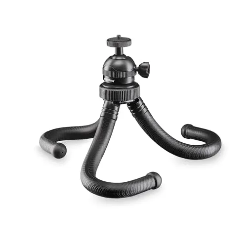 Mantona Gibbo Flex Ministativ 30 cm, Kamera Stativ mit flexiblen Beinen, Dreibein Reisestativ mit 360° Kugelkopf, Smartphonehalterung und Halterung kompatibel mit GoPro