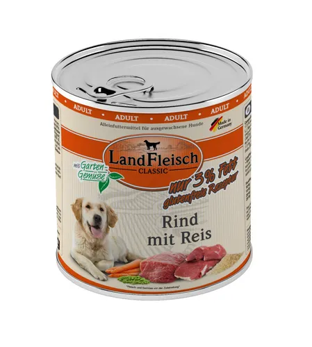 Landfleisch Classic Hundenassfutter Adult glutenfrei 800 g Rind mit Reis