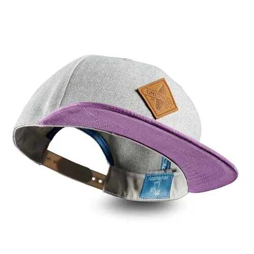 Soulbuddy Snapback Cap Unisex – Stylische Grau-Lila Kappe für Herren & Damen - Verstellbare One Size Cap (55-60 cm) mit hochwertigem Stick und veganem Lederpatch. Ideal für Sommer, Freizeit und als Geschenk – perfekter Schutz und trendiger Style für sonnige Tage.