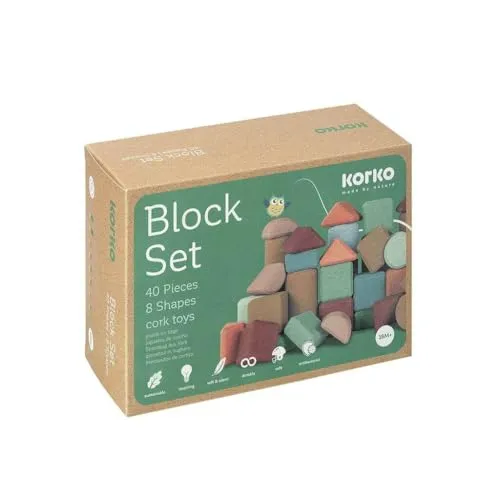 Korko Bauklotzset aus Kork - 40 Teile für kreatives Spiel - Spielzeug aus 100% natürlichem Kork, leise und umweltfreundlich, fördert die Kreativität und Motorik von Kindern.