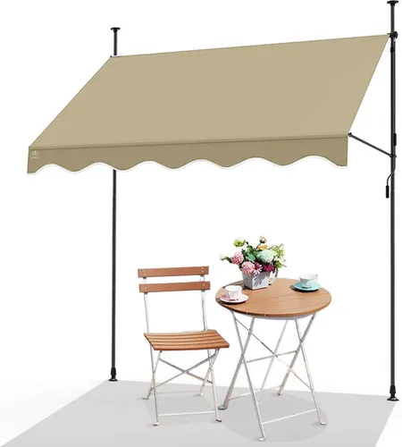 VOUNOT® Klemmmarkise mit Handkurbel, höhenverstellbar Balkonmarkise Markise Balkon, ohne Bohren, UV-beständig, Wasserdicht & Sonnenschutz, 300 cm breit, Beige