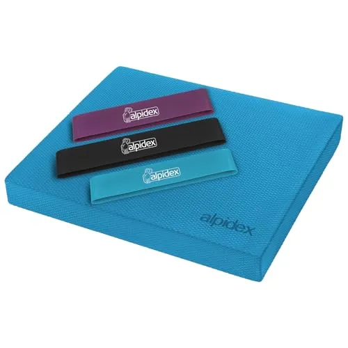 ALPIDEX Balance Pad 48x40x6 cm – Rutschfestes Balancekissen mit 3 Fitnessbändern