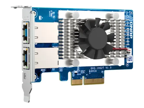 QNAP QXG-10G2T Dual-port 10GbE Netzwerk Erweiterungskarte - Zubehör für QNAP, unterstützt bis zu 10 Gbit/s über RJ45, ideal für leistungsstarke Netzwerkanforderungen und schnelle Datenübertragungen.