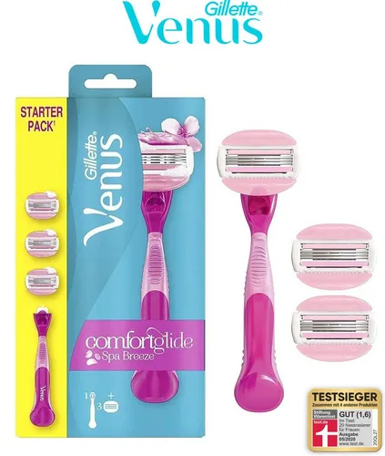 Gillette Venus ComfortGlide Spa Breeze Frauenrasierer - Damenrasierer mit 3 konturanpassenden Klingen und flexiblen Rasiergelkissen für eine sanfte Rasur, ganz ohne Rasierschaum – für ein verwöhnendes Hautgefühl!