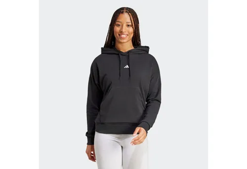 adidas Damen Essentials SMALL Logo French Terry Hoodie - Stylischer Sweatshirt-Hoodie aus 70% recycelter Baumwolle, mit verstellbarem Kordelzug und praktischer Kängurutasche – perfekt für lässige Freizeitoutfits.