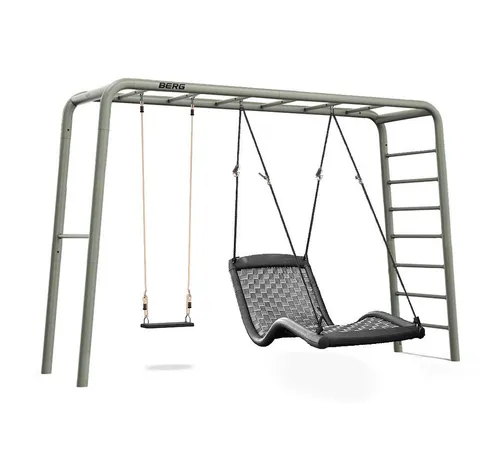 BERG Klettergerüst PlayBase L Relax Schaukelgestell Schwarz & Grün - Klettergerüst mit 3-in-1 Funktionalität, inkl. Relax- und Gummischaukel. Ideal für Fitness, Spiel und Entspannung im eigenen Garten, stabil ohne Beton.