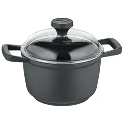 Berndes Kochtopf mit Deckel, 20 cm, schwarz - Töpfe aus hochwertigem Aluguss mit Premium-Induktionsboden für optimale Hitzeverteilung und einfache Reinigung dank 3-Schicht-Antihaftversiegelung.