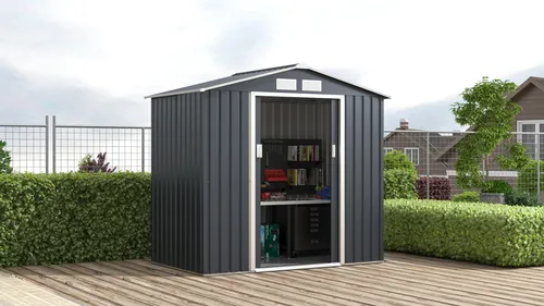 KONIFERA Gerätehaus Gartenhaus Metall Geräteschuppen - Hochwertiger Geräteschuppen aus witterungsbeständigem Metall, inkl. Bodenrahmen, ideal für Gartenutensilien, nahezu wartungsfrei und langlebig.