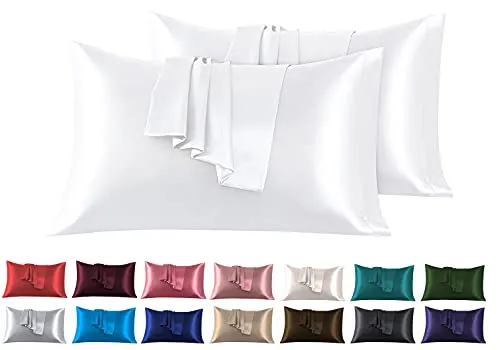 Satin Kissenbezug 50 x 75 cm 2 Stück- 100% Satin, Superweicher Kopfkissenbezug, Kissenhülle Weiß