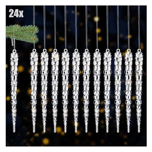 com-four® 24x Deko Anhänger Eiszapfen - Transparente 17,5 cm Eiszapfen-Anhänger mit Aufhängeschnur - Christbaumhänger und Weihnachtsaufhänger (24x Eiszapfen 17.5 cm)