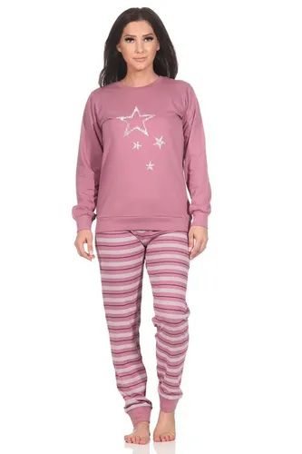 Normann Damen Schlafanzug mit Sternen-Design - Bequemer langärmliger Schlafanzug in Beere mit Sterne-Optik. Aus 100% Baumwolle, ideal für entspannte Nächte. Maschinenwaschbar und mit Bündchenabschlüssen für optimalen Tragekomfort.
