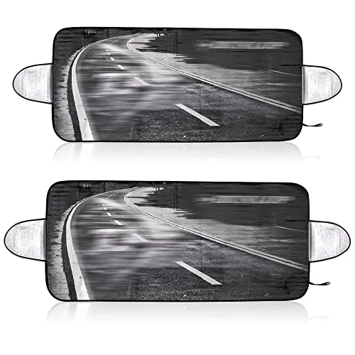 com-four® 2X Abdeckung für die Frontscheibe im Winter - Auto-Scheibenabdeckung für die Windschutzscheibe - gegen UV-Strahlung, Sonne, Staub, EIS und Schnee - Frostschutzmatte mit Reifen-Marken-Logo