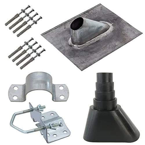 Premium X Dach SAT Mast Montage-Set - Halterungen für Satellitenschüsseln, inklusive UV-beständiger Gummimanschette und Schraubensatz für sichere Montage von Antennenmasten bis 60mm Durchmesser.