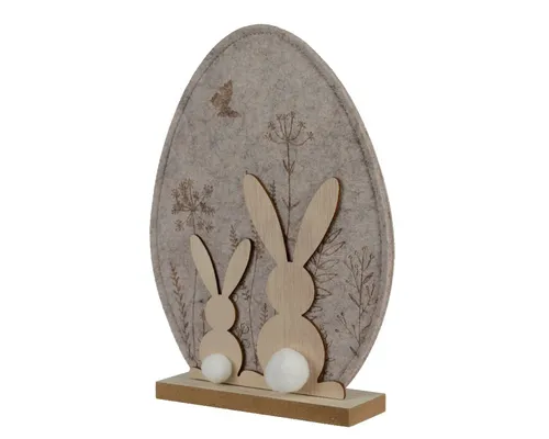 Decoris season decorations Osterfigur, Dekofigur Osterei mit Osterhasen 25cm Filz Holz Beige / Natur
