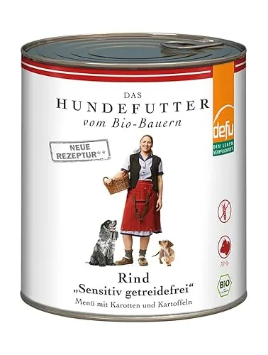 defu Hundefutter | 6 x 820 g | Bio Rind Sensitiv getreidefrei | Premium Bio Nassfutter Menü | Alleinfuttermittel für Hunde
