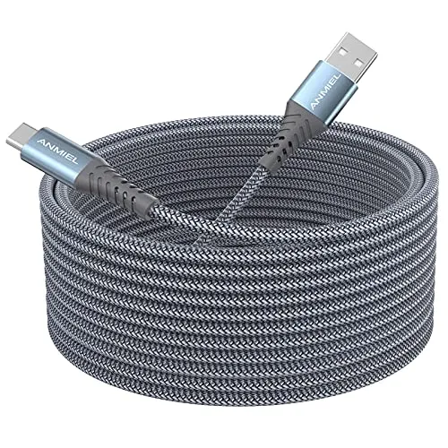 ANMIEL Extra langes USB C Kabel 5M PS5 Controller Ladekabel, USB A auf Typ C Premium Nylon geflochtenes Ladekabel, für Samsung Galaxy S10/S9/S8 Plus, Note 10 9 8, PS5, LG V30 V20 G6 G5, Moto