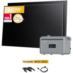 Powerness Balkonkraftwerk mit Growatt NEXA 2000 Speicher und 2 x Sunpro 480Wp Solarmodulen