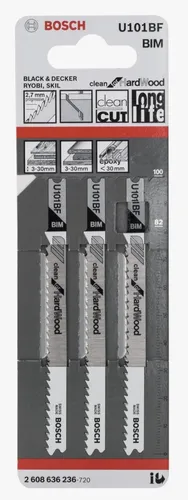 Bosch Zubehör U 101 BF Clean for Hard Wood Stichsägeblatt - 3er-Pack 2608636236