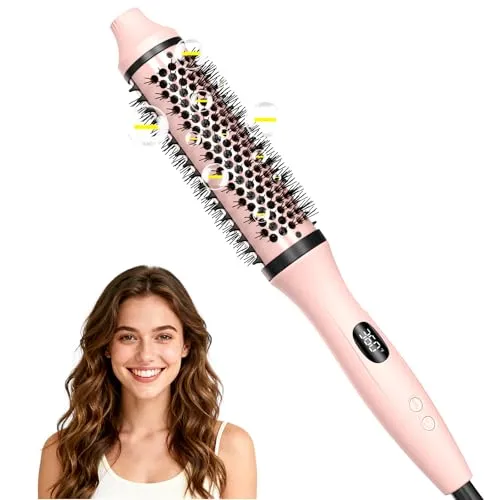 Bopcal Thermal Brush 3 in 1-38mm Thermobürste Rundbürste mit Digital Display 90-230℃ 6 Temperature, Ionen Lockenbürste Reduziert Frizz für Glatt, Voluminöses & Lockig, Dual-Spannung für Reise