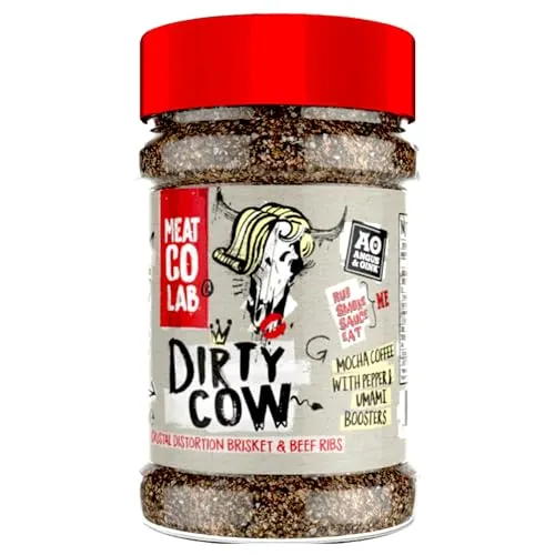 DIRTY COW BEEF BBQ RUB | Maximale Krustenverzerrung und Super-Bellkraft | Perfekt für Rinderbrust und Rinderrippchen | Frischer Kaffee, javanischer Zucker, Chipotle und mehr | GLUTENFREI | 220g