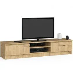 Raumhirsch Lowboard Eiche Artisan, 160x33x40 cm – Modernes TV-Möbel - Stylisches Lowboard für Fernseher bis 65 Zoll, mit zwei offenen Fächern und Soft-Close-Türen. Die kompakten Maße und die elegante weiße Ausführung sorgen für eine harmonische Atmosphäre in Ihrem Wohnzimmer.