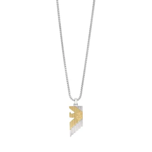 EMPORIO ARMANI Herrenkette mit Bicolor Anhänger - Hochwertige Kette aus rostfreiem Edelstahl, gebürstete Oberfläche und eleganter Karabinerverschluss – der perfekte Stil für moderne Herren.