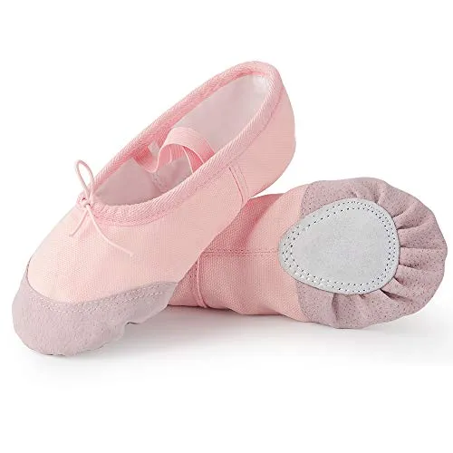 Soudittur Ballettschuhe Mädchen Tanzschuhe Ballerinas Damen Ballettschläppchen Kinder Geteilte Ledersohle in Rosa in Gr. EU 21
