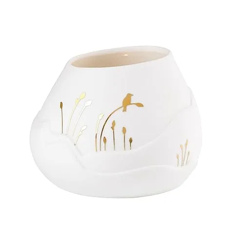 räder Teelichthalter Lichtlandschaft Vogel - Porzellan weiß 0017232 - Kerzenständer mit zeitlosem Design, aus hochwertigem Porzellan. Das goldene Vogelmotiv sorgt für ein warmes Licht und eine gemütliche Atmosphäre in jedem Zuhause.