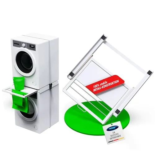 m-e ZR-57 Zwischenbaurahmen für Trockner & Waschmaschine – Verbindungsrahmen mit Ablage – stabil stapeln & fixieren – Waschmaschine-Trockner-Verbindung für 60 cm Geräte, 100% Metall