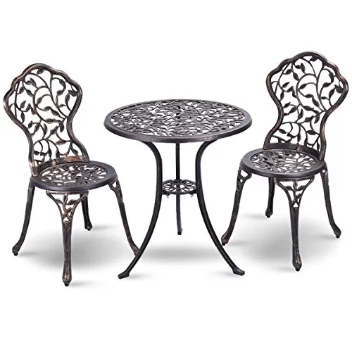COSTWAY 3-TLG. Gartenmöbel Set - Bistroset für die Terrasse, bestehend aus 2 bequemen Stühlen mit hoher Rückenlehne und einem stilvollen Tisch, ideal für entspannte Stunden im Freien.