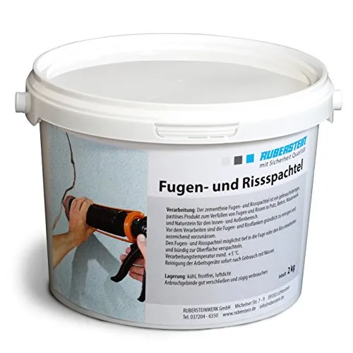 Ruberstein® Fugen- und Rissspachtel zementgrau, 2kg gebrauchsfertig im Eimer