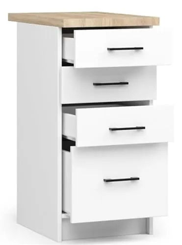 BDW - Küchenschrank Weiß - Schrank Küche mit Arbeitsplatte und Schubladen - Schrank 40 cm breit, 85 cm hoch - Küchenschränke Einzeln, Küchenmöbel Einzelteile