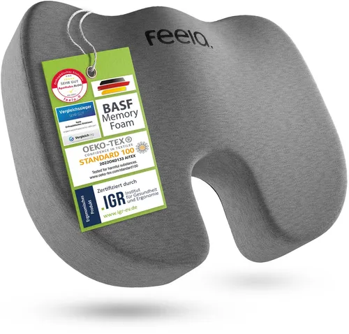 feela Sitzkissen 202 101 - Orthopädisches Stuhlkissen - Orthopädisches Stuhlkissen mit U-förmigem Ausschnitt, das Steißbeinschmerzen mindert und die Sitzhaltung verbessert. Ideal für langen Sitzkomfort und optimale Durchblutung.