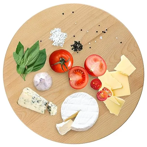 KADAX drehbare Servierplatte, Drehteller aus natürlichem Holz, antibakterielle Drehplatte, klingenfreundlicher Servierteller, Snackteller zum Servieren (ø 45cm)
